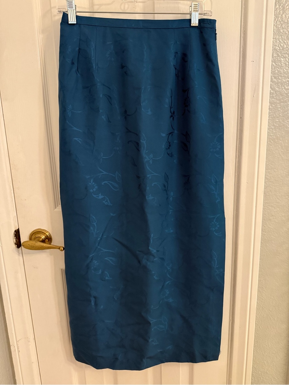 Talbots Silk Teal Floral Jacquard Straight Skirt